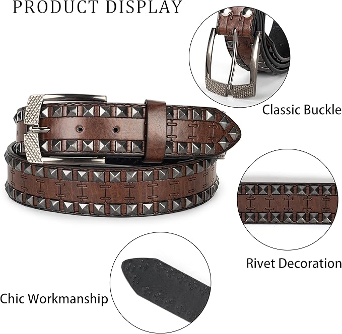 Mealah Vintage Western-Cowboy-Belt for Women Men - Carved Buckle PU Leather Waist Belts (for Waist 28"-38")