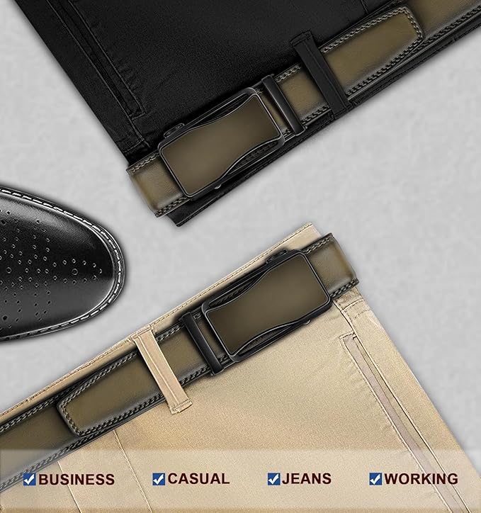 BULLIANT Mens Ratchet Belt,Leather Adjustable Slide Belt For Gift Mens Dress Casual 1 3/8",Size Adjustable