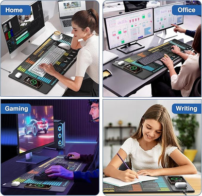 Wireless Charging Mouse Pad with Excel Formulas Shortcuts, 31.5"x15.8" Extra Large Office Spreadsheet Cheat Sheet Desk Mat, Waterproof Ultra-Smooth Surface, Non-Slip Base