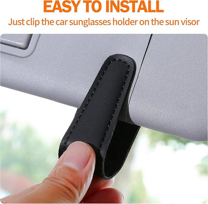 Shering Sunglasses Holders for Car Sun Visor, Magnetic Leather Glasses Eyeglass Hanger Clip for Car, Visor Sunglasses Holder Clip Car Accessories for Truck(4, Black)