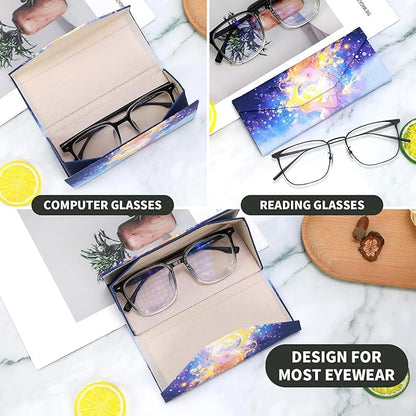Foldable Glasses Case, Magnetic PU Leahter Sunglasses Case, Cute Hard Shell Folding Eyeglass Cases for Women Kids