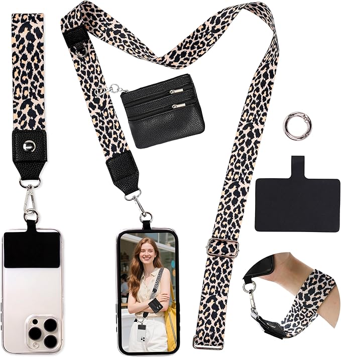 FUVLIFE Phone Lanyard Crossbody Wrist Strap, Adjustable Clip and Go Strap for Phone with Wallet Crossbody, Phone Strap with Zippered Pouch, Universal Hands-Free for All Cell Phone