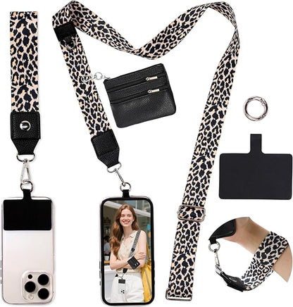 FUVLIFE Phone Lanyard Crossbody Wrist Strap, Adjustable Clip and Go Strap for Phone with Wallet Crossbody, Phone Strap with Zippered Pouch, Universal Hands-Free for All Cell Phone