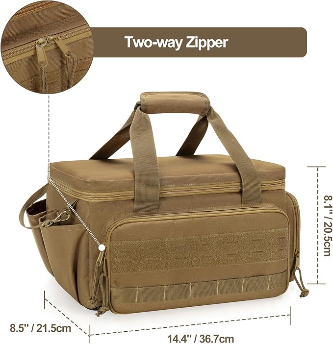 Rexmica 14-Inch Tool Bag with Anti-friction Bottom, Hand Tool Storage Organizer for Men, Tactical Range Bag, Multi-purpose Work Tote for Repairman, Carpenters, Handyman, Khaki