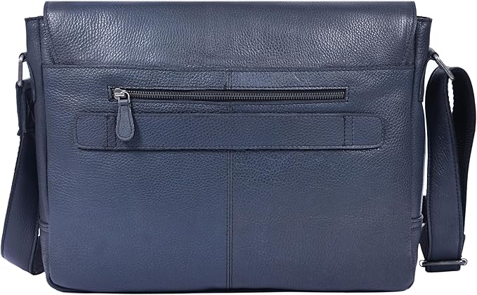16" Crossbody Bag Leather Laptop Messenger Bag For Men with trolley sleeve for school office (Royal Blue)