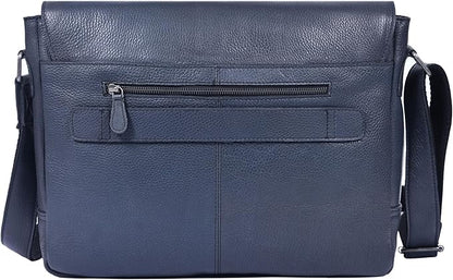 16" Crossbody Bag Leather Laptop Messenger Bag For Men with trolley sleeve for school office (Royal Blue)
