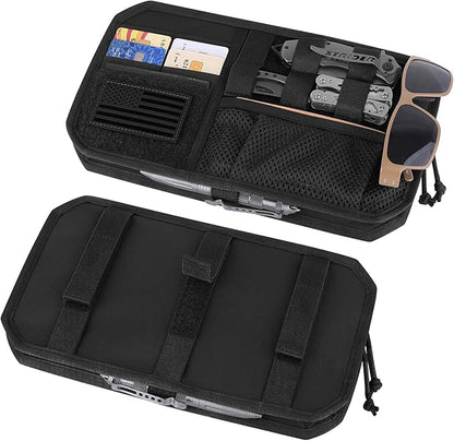 Car Sun Visor Organizer, Tactical Sunvisor Organizers Storage Covers for Trucks, Molle Panel with Pockets Zipper Visor Storage Pouch Accessories, Fits Most Vehicles, SUVs & Jeeps (BK)