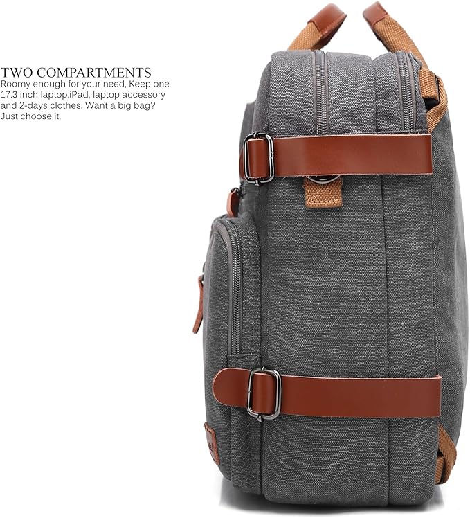 CoolBELL Convertible Backpack Messenger Shoulder Bag Laptop Case Business Briefcase Multi-Functional Travel Handbag Fits 17.3 Inch Laptop for Men/Women (Canvas Dark Grey)