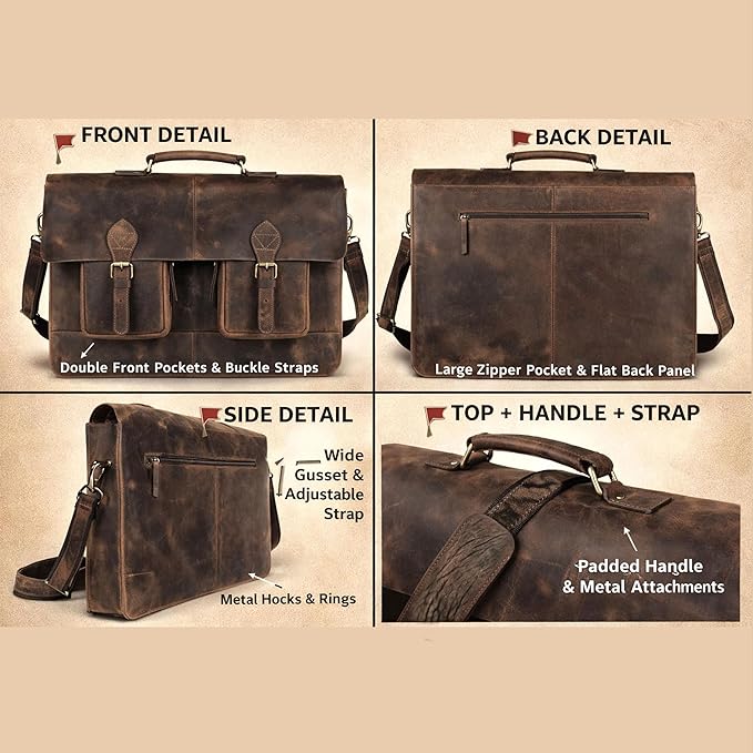 cuero Retro Brown Laptop Messenger Bag Office Briefcase Crossbody Travel Bag For Men And Women Bag Office Laptop Bag