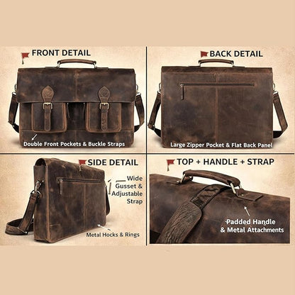 cuero Retro Brown Laptop Messenger Bag Office Briefcase Crossbody Travel Bag For Men And Women Bag Office Laptop Bag