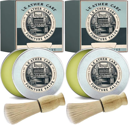 KUNAL 2 PCS Furniture Salve for Leather with Brush, 4Oz Furniture Salve for Wood Restoring, Couch Repair Car Seats & Shoes, New Upgraded Leather Polisher and Conditioner