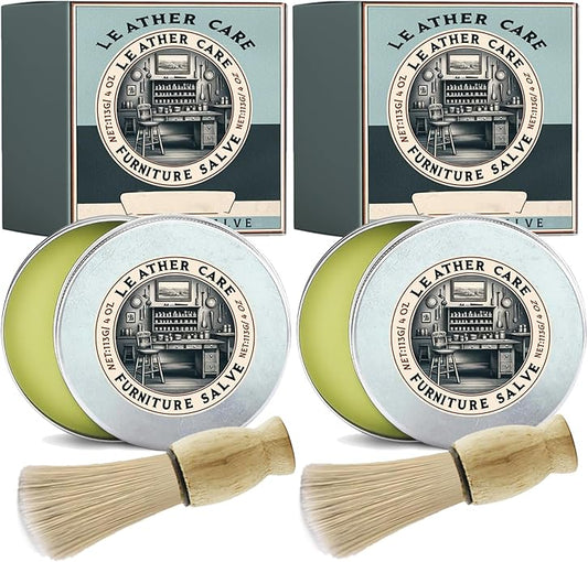 KUNAL 2 PCS Furniture Salve for Leather with Brush, 4Oz Furniture Salve for Wood Restoring, Couch Repair Car Seats & Shoes, New Upgraded Leather Polisher and Conditioner