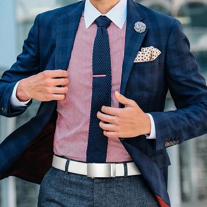 SENDEFN Men's Leather Belt Automatic Ratchet Buckle Slide Belt for Dress Casual Trim to Fit with Gift Box