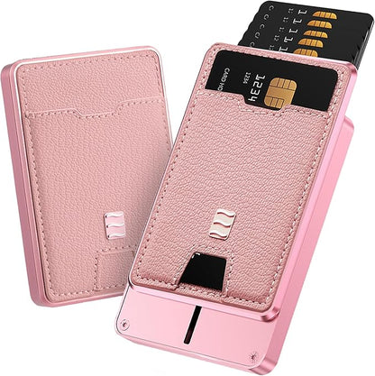 VENICE RFID Blocking Wallet, Minimalist Card Holder with Quick Access, Vegan Leather & Brushed Aluminum, Gift-Ready Packaging (Pink)