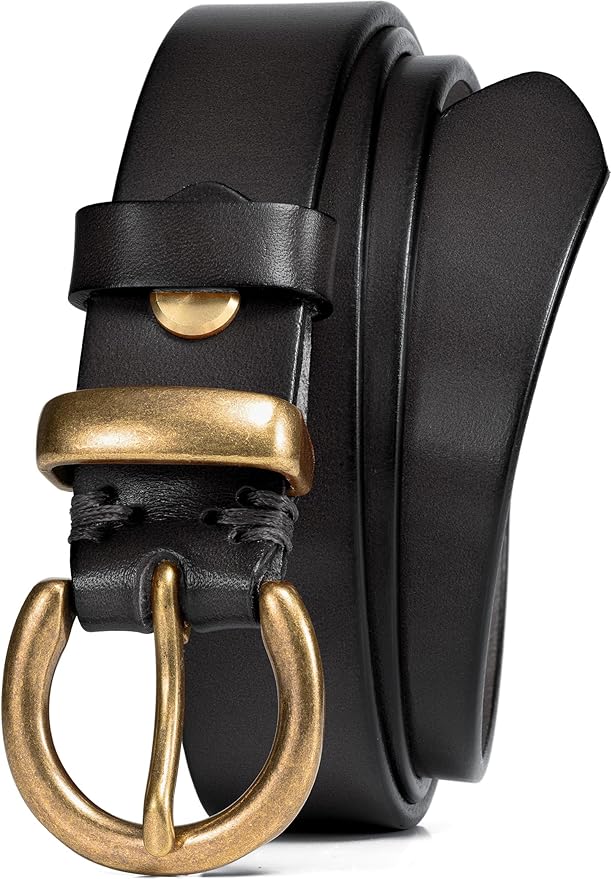 WOLFANT Full Grain Leather Belt for Women,1.1" Ladies Casual leather Jean Belt with Vintage Circle buckle in Gift Box