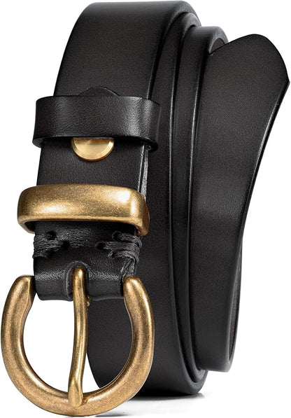 WOLFANT Full Grain Leather Belt for Women,1.1" Ladies Casual leather Jean Belt with Vintage Circle buckle in Gift Box