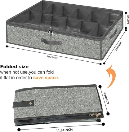 homyfort Under Bed Shoe Storage Organizer for Closet Fits 24 Pairs-Sturdy Underbed Shoe Containers Boxes Organizador De Zapatos with Clear Cover,Set of 2, 29.3 x 23.6 x 5.9inch (Linen-like Grey)