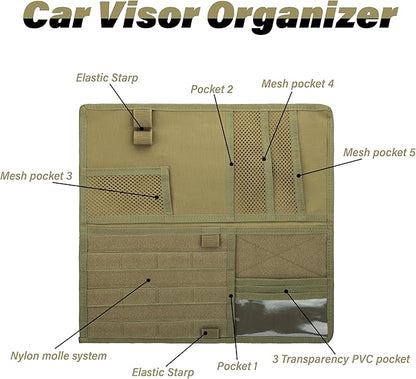 Tactical Visor Organizer, Car Visor Organizer, Sunvisor Organizers, Tactical Visors Cover Molle Webbing, Truck Accessories for Men, Car Sunshade Storage Pouch (Khaki)