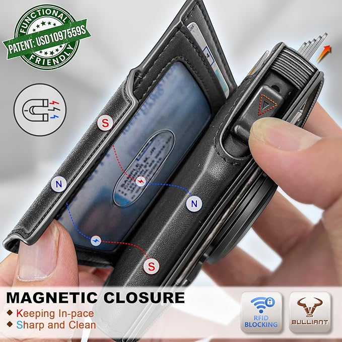 BULLIANT Men Wallet Gift Boxed,Slim Front Pocket Wallet Money Clip Card Holder 3.8"x2.7",Pop-up Access