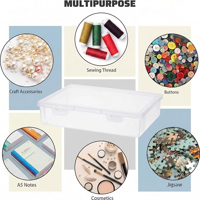 Qunclay 6 Pcs 13'' X 9'' X 2'' Plastic Storage Box with Lid Multipurpose Craft Organizers Plastic Containers Clear Pencil Case Art Satchel Storage Case for Beads Ornaments Crafts Accessories