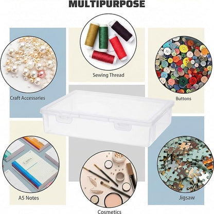 Qunclay 6 Pcs 13'' X 9'' X 2'' Plastic Storage Box with Lid Multipurpose Craft Organizers Plastic Containers Clear Pencil Case Art Satchel Storage Case for Beads Ornaments Crafts Accessories