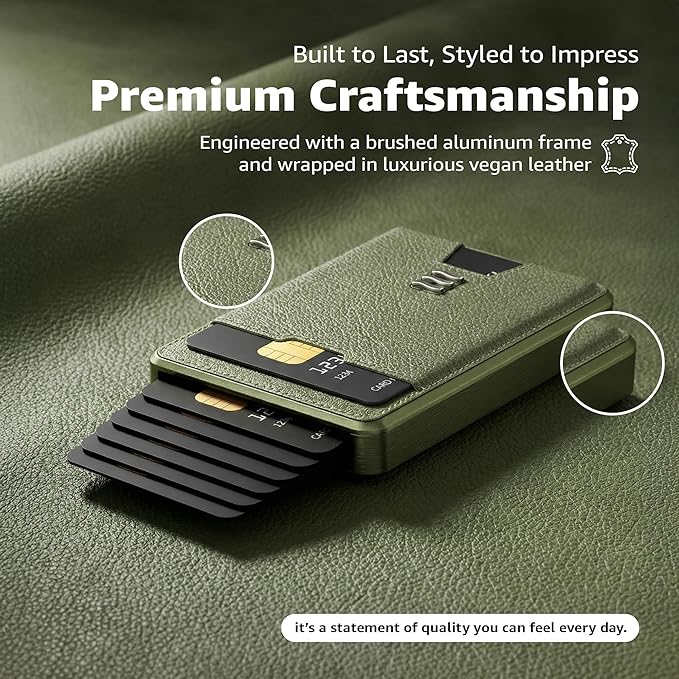 VENICE RFID Blocking Wallet, Minimalist Card Holder with Quick Access, Vegan Leather & Brushed Aluminum, Gift-Ready Packaging (Royal Green)