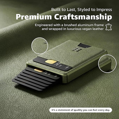 VENICE RFID Blocking Wallet, Minimalist Card Holder with Quick Access, Vegan Leather & Brushed Aluminum, Gift-Ready Packaging (Royal Green)