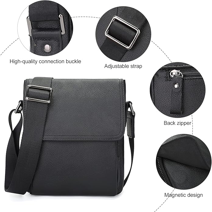 Augus Leather Messenger Crossbody Shoulder Bag for Men Work Business Casual Adjustable straps With YKK Metal Zipper