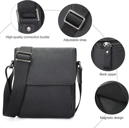Augus Leather Messenger Crossbody Shoulder Bag for Men Work Business Casual Adjustable straps With YKK Metal Zipper
