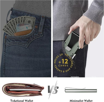 Minimalist Wallet with Money Clip for Men, Premium Metal Wallets for RFID Blocking, Mens Minimalist Slim Wallet, Thin Credit Card Holder Wallet for Men & Women as Gifts (Green)