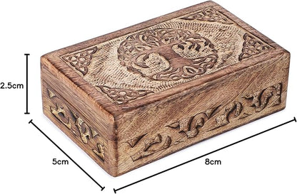 Ajuny Wooden Jewelry Box - Hand Carved Mango Wood Tree of Life Celtic Carving Decorative Multipurpose Keepsake Box, Treasure Chest Memory Box Organizer Travel Trinket Holder Case Gifts - 8x5 Inch