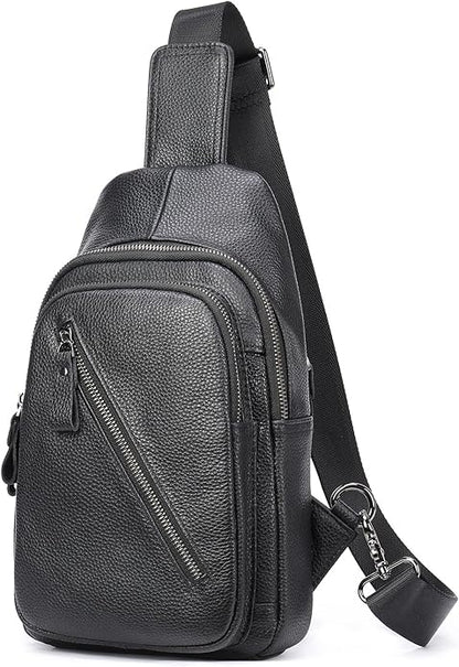 LUKZIJAES Genuine Leather Sling Bag for Men