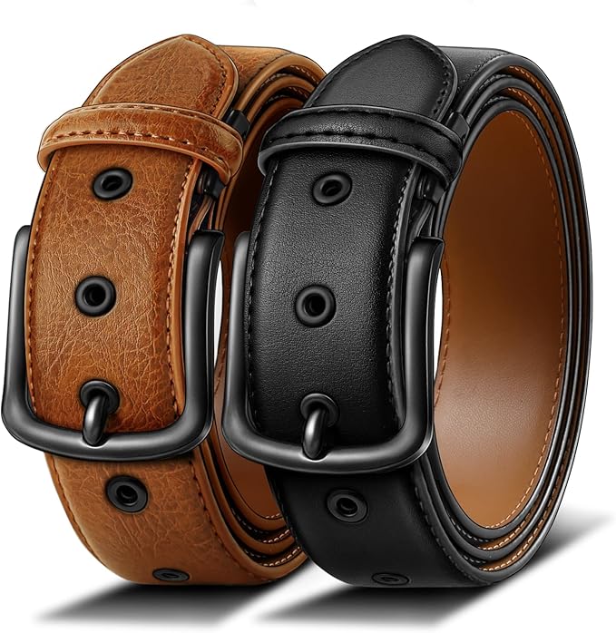 BULLIANT Men Belt 2Pack-Leather Belt 7Holes Comfortable For Men's Dress Casual Jeans 1 3/8"