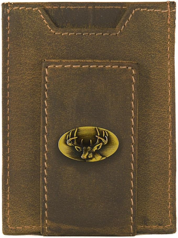 ZEP-PRO Buck Vintage Tan Leather Magnetic Front Pocket Wallet, Slim Stylish for Men