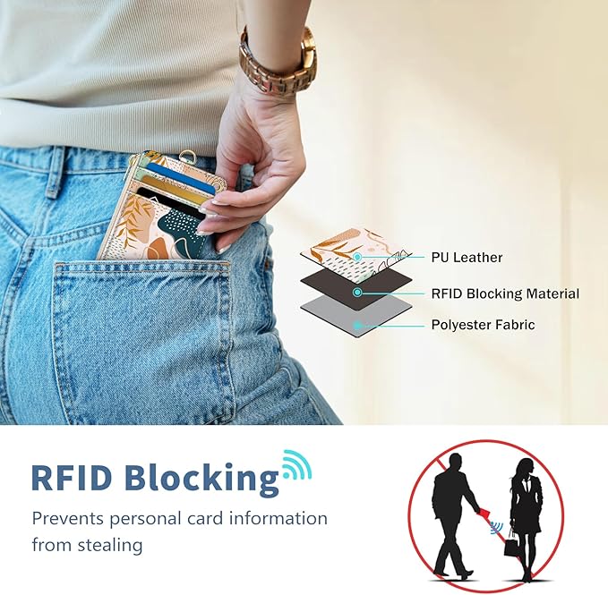 Lanyard Wallet with Id Badge Holder, Boho RFID Small Keychain Wallet Women Wristlet, Cute Zipper Credit Card Holder Phone Wrist Neck Strap for Key Name Tag, Teacher Student Office Gifts