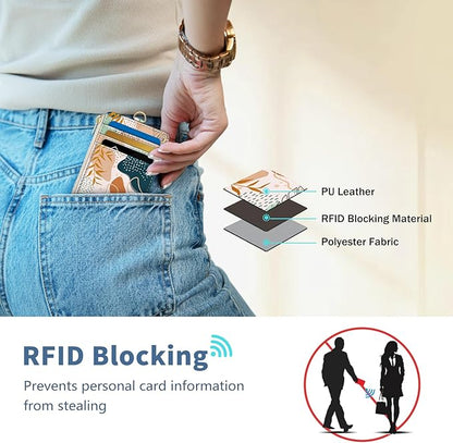 Lanyard Wallet with Id Badge Holder, Boho RFID Small Keychain Wallet Women Wristlet, Cute Zipper Credit Card Holder Phone Wrist Neck Strap for Key Name Tag, Teacher Student Office Gifts