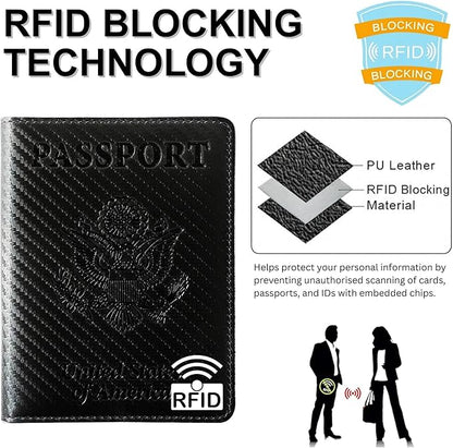 Ciana Passport Holder for Travel – PU Leather Passport Cover and Card Holder for Men & Women – Slim Passport Holder with Card Protector Slot, Travel Must Haves (Carbon Fiber)