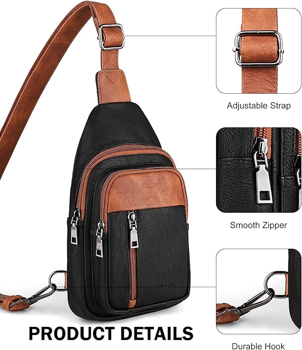 MASINTOR Sling Bag for Women - Crossbody Bags Fanny Pack with Vegan Leather - Adjustable Sling Backack for Travel