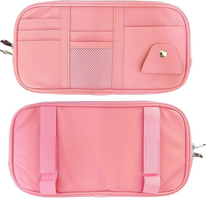 Da by Car Sun Visor Organizer Auto Interior Accessories Visor Pocket Organizer Car Truck Visor Storage Pouch Holder with Multi-Pocket Double Zippers New (Pink)