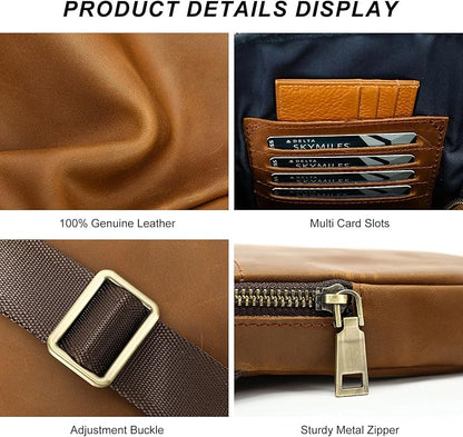 NIUCUNZH Man Purses and Bags Small, Mini Genuine Leather Messenger and Shoulder Bag for Men with lots of Zipper Pockets