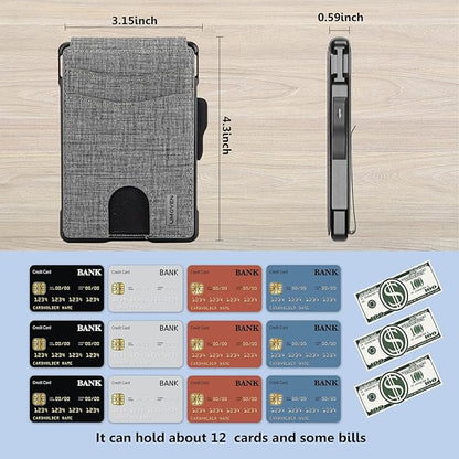 umoven Wallet for Men - with Money Clip Slim Leather Slots Credit Card Holder RFID Blocking Bifold Minimalist Wallet (Gray Fabric)