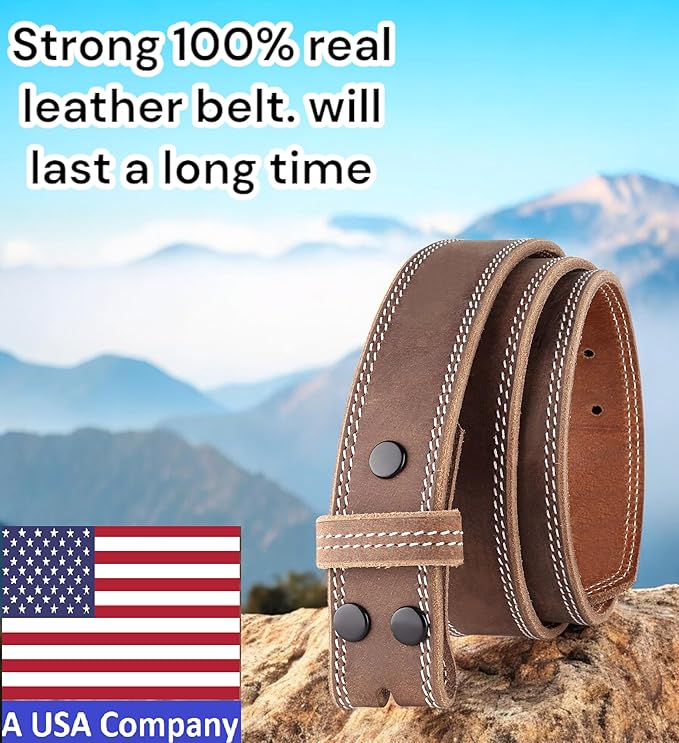 F&L CLASSIC Belt for buckle men Snap on Strap Full Grain One Piece Leather no buckle,1 1/2" Wide, USA