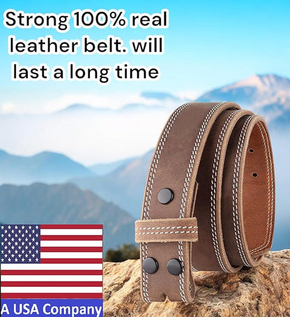 F&L CLASSIC Belt for buckle men Snap on Strap Full Grain One Piece Leather no buckle,1 1/2" Wide, USA