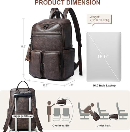 Shrrie Laptop Backpack for Women 16 Inch,Vegan Leather Travel Backpack Purse Work Business Computer Backpacks Teacher Nurse College Laptop Bookbag Casual Daypack,Two-toned Coffee