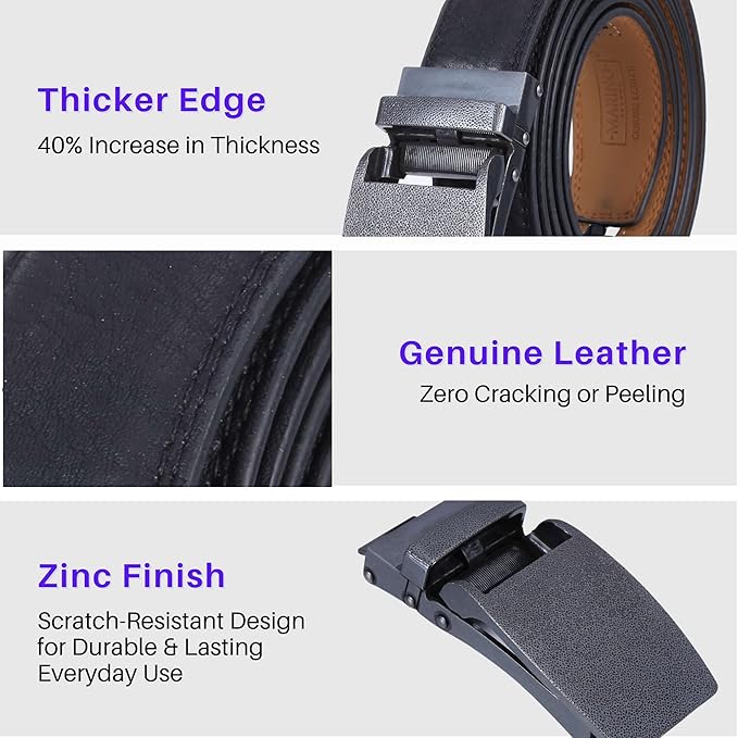 Marino Avenue Ratchet Belt for Men. Adjustable Leather Dress Belt with 38 Easy to Click Into Place Ratchet Closures.