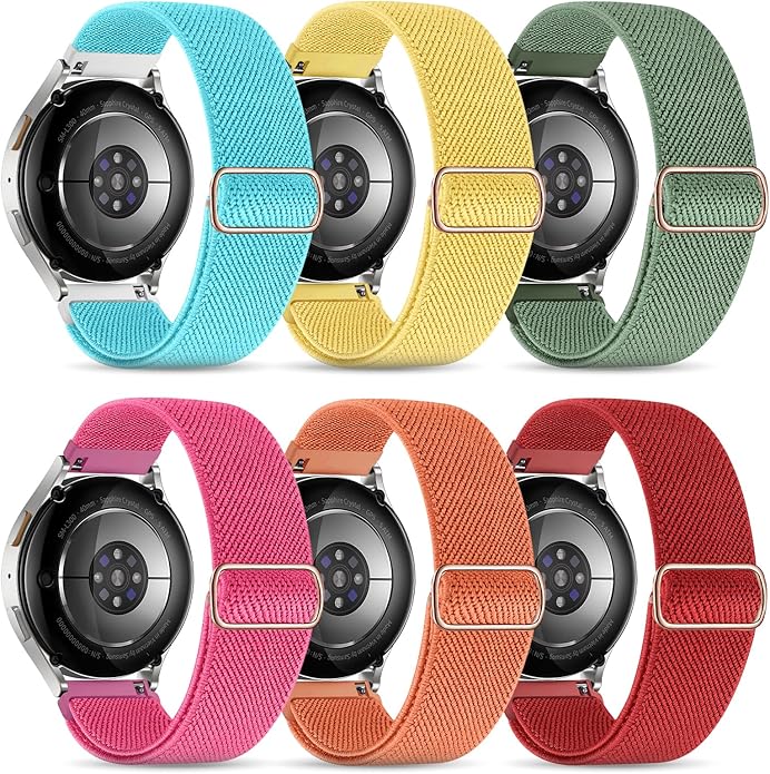Stretchy Bands Compatible with Samsung Galaxy Watch 7 6 4 5 Band 40mm 44mm/Watch 6 4 Classic 47mm 43mm 42mm 46mm/5 Pro/FE/Active 2, 6 Pack 20mm Nylon Sport Strap for Galaxy Watch 7 Band Women Men