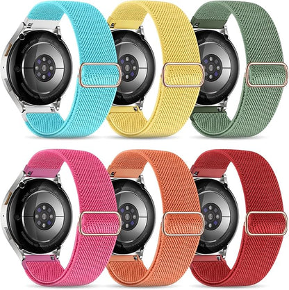 Stretchy Bands Compatible with Samsung Galaxy Watch 7 6 4 5 Band 40mm 44mm/Watch 6 4 Classic 47mm 43mm 42mm 46mm/5 Pro/FE/Active 2, 6 Pack 20mm Nylon Sport Strap for Galaxy Watch 7 Band Women Men