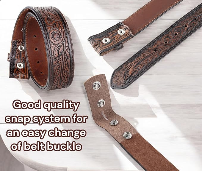 F&L CLASSIC Western Belt without buckle for men – Full Grain Leather Cowboy Belts for jeans - One Piece Leather strap belt