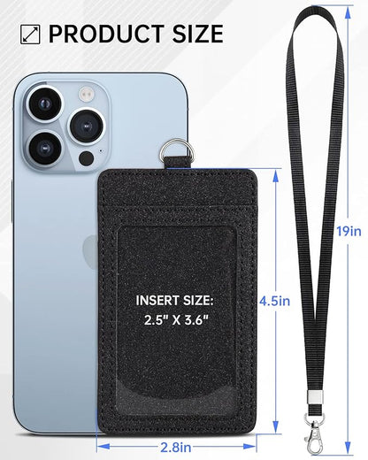 Teskyer Badge Holder with Lanyard, Leather ID Name Badge Card Holder with Lanyard for ID Badges, Vertical, Starry Black
