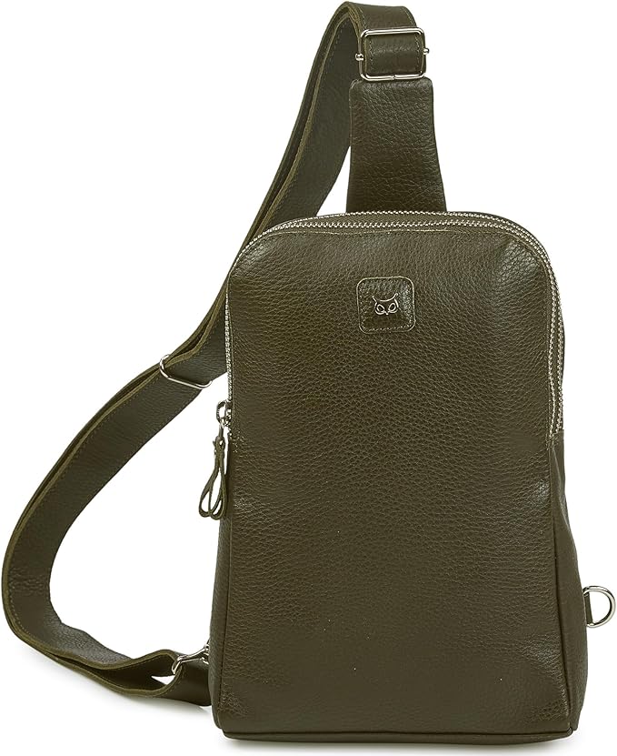 Leather Sling Bag for Women Genuine Crossbody Purse Small Trendy Cross Over Chest with Phone and Credit Card Slots (Olive Nappa)